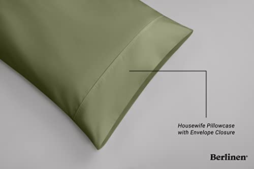 Image of Satin Bedsheet for Queen Size Bed, 400 TC Bedsheet with 2 Pillow Covers - (Queen 90 inch x 100 inch, Olive Green)