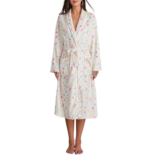 Robe de chambre femme satin hiver long multicolore à motif fleuri et ceinture amovible