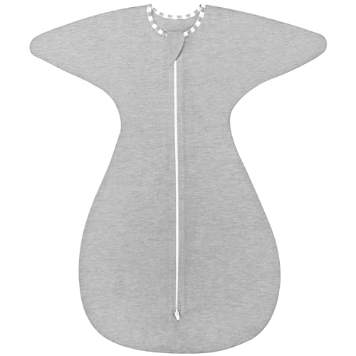 Image of ZIGJOY Shark-Fin Transition Swaddle - 0.5 Tog Rayon Made from Bamboo Sleep Sack Transitional Swaddle Sack Baby Wearable Blanket with 2-Way Zipper, Grey, 0-3 Months