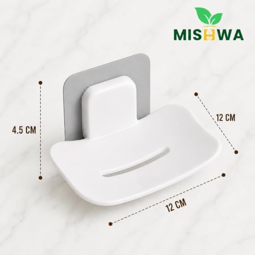 Image of Self-Adhesive Soap Holder for Bathroom (2 Pack (Black /White)) Wall Mounted No-Drill Soap Stand with Water Drainage | Strong Sticker Plastic Soap Dish for Wash..