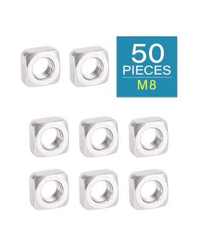Image of M8-1.25 Square Nuts - IMScrews 304 Stainless Steel Square Nuts - Durable Fasteners for Home Repairs and Professional Engineering Pack of 50