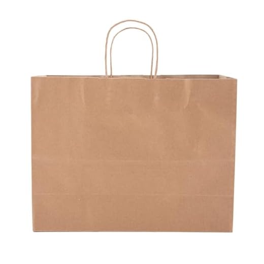 SSWBasics Kraft Paper Shopping Bag - Large (16”L x 6”D x 12 ½”H) - Case of 100
