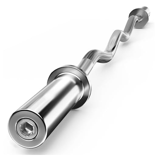 Holleyweb Olympic Barbell Curl Bar EZ Bar Strength Training Bar Threaded Chrome Barbell Bar for Weightlifting, Hip Thrusts, Squats and Lunges, Sliver, 47 inches (A-YD04001)