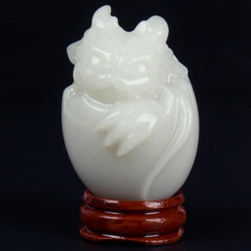 QLRSUXN 2.3 Inch Crystal Easter Dragon Egg Statues, White Jade Hatching Eggs with Dragon Inside, Easter Basket Stuffers, Polished Healing Reiki Crystal Figurines for Home Decor Onaments and Gifts