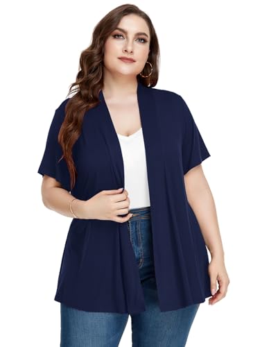 Image of LARACE Short Sleeve Cardigans for Womens Summer Tops Casual Plus Size Open Front Lightweight Cover Up