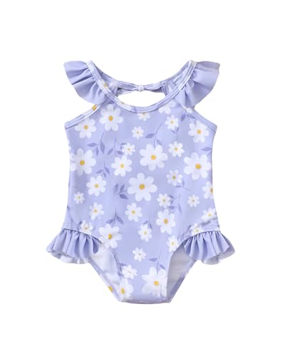 Toddler Girl Swimsuit Purple Bathing Suit Ruffle Toddler Daisy Swimsuit One Pieces Vintage Swimwear Cute Swim Bathing Suit for Girls 18-24 Months