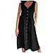 Women's Summer Midi Dresses Sleeveless Casual Fashion Loose Button Down V Neck Beach Vacation Dress with Pockets S-2XL Black