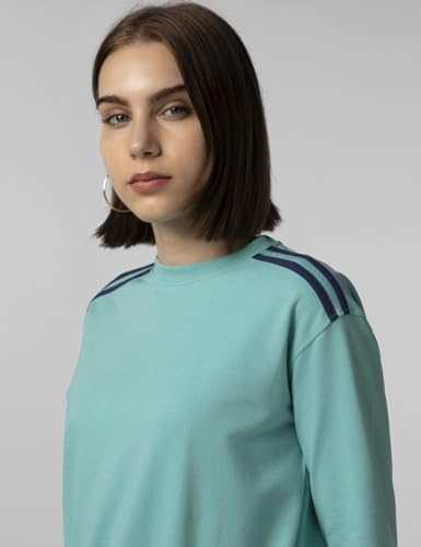 Image of FYLTR Women's Terry Crop Top - Full Sleeve | Elasticated Waist & Cuff | Boxy Fit | Stripe Detailing | Tops for Women Western | Women t Shirt