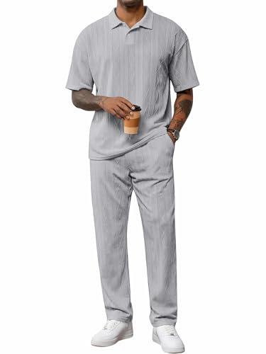 JMIERR Mens Two Piece Outfits Short Sleeve Polo Shirts &