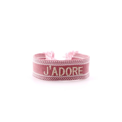 Wambere Bracelet Réglable Tissé Avec Lettres Brodées - 2 cm de Large - Style Bohème - Bracelet d'Amitié - Rose D