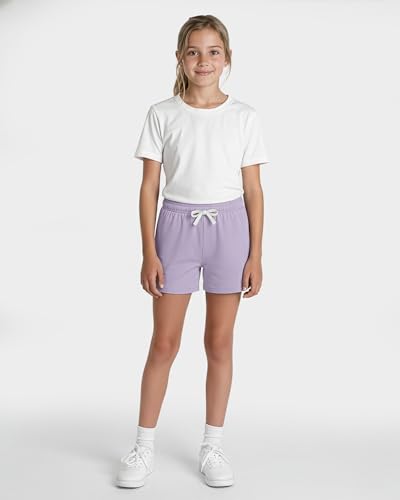 Image of Real Essentials 4 Pack: Girls French Terry Lounge Shorts - Ultra Soft Pull-On Gym, Camp, Sports & Everyday Shorts