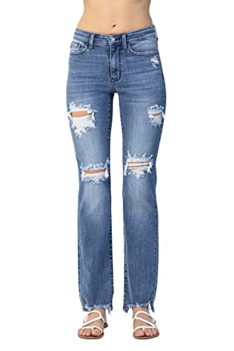 Judy Blue Women's Mid Rise Destroyed Straight Fit Jeans2