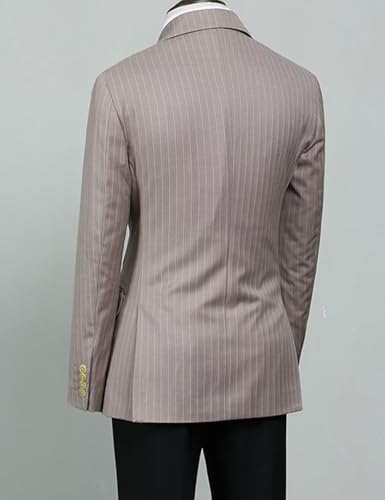 Men's Double Breasted Peak Lapel Jacket Twill Stripes Blazer Sport Coat for Spring Summer Wedding Party2