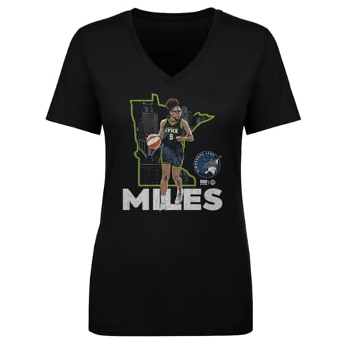 500 LEVEL Olivia Miles Minnesota Lynx Map Skyline Women's V-Neck T-Shirt (Black, Small)