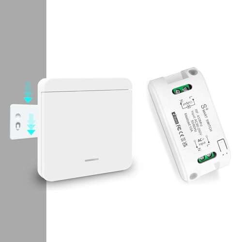 Tedeligo Kit De Interruptor De Luces inalambrico, Transmisor De Interruptor Inalámbricas De Pared Inalámbrico Extraíble, Alcance De Radio De 100M Para Dispositivos De Iluminación De Hasta 2300W