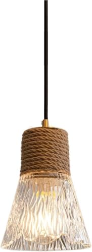 Adjustable Pendant Light with Hand-Woven Hemp Rope and Textured Glass