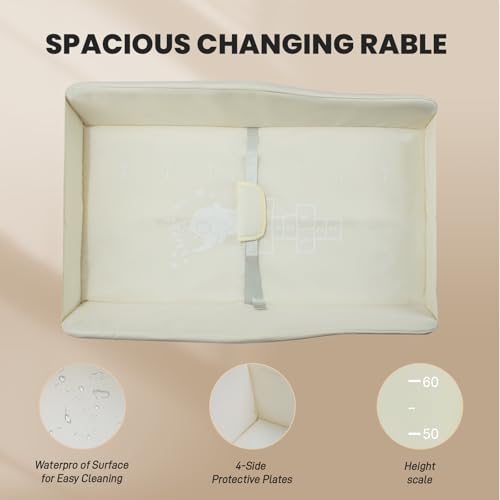Image of Jaylene Portable Baby Changing Table with Storage - Adjustable Height Diaper Station, Waterproof Pad, Large Capacity Organizer, Foldable Newborn Changing Table for Nursery & Bedroom (Beige)