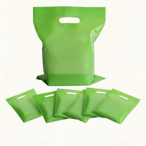 Odseciran 100 Pack Plastic Party Favor Bags with Handles, Goodie Treat Bags Bulk, Party Gift Bags for Candy, Weddings, Church & Holiday Events, Multiple Sizes(Green, 6