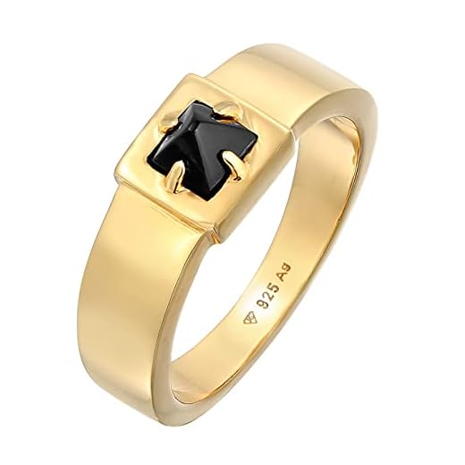 Kuzzoi Zegelring herenring met onyx-edelsteen, 925 sterling zilver verguld, massieve zilveren ring met edelsteen (5 mm) zwart, ring voor mannen in ringmaat 60 – 66, 0612261721