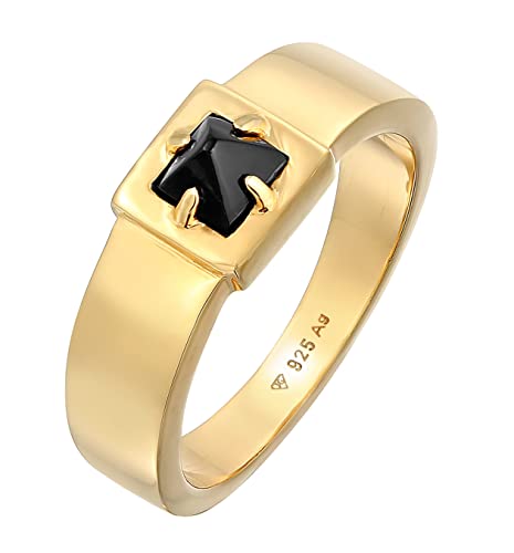 Bague homme onyx noir Kuzzoi, cadeau idéal en argent 925 plaqué or