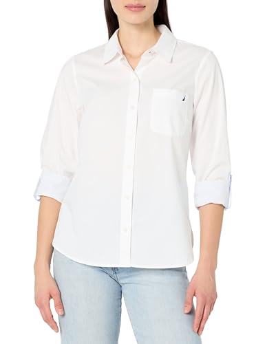 Nautica Women's Button Front Long Sleeve Roll Tab Shirt