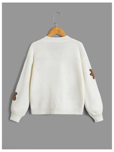 OYOANGLE Girl's Bear Embroidery Button Up Cardigan Sweater Long Sleeve V Neck Cute Knitted Outerwear2