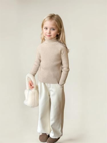 Girl's Turtleneck Sweaters Kids Long Sleeve Pullover Cable Knit Chunky Contrast Sweater Tops,Purple3