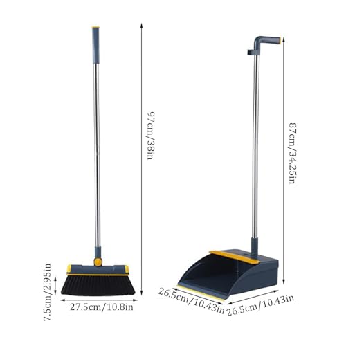 Besen Und Staubschange Set - Dustpan Und Pinsel | Stehende Staubpfanne Mit Kammzähne | Langgattes Leichtgriff Im Innenbesen, Innenreinigungszubehör Für Haus, Garage, Leben, Esszimmer & Schlafzimmer – Bild 3