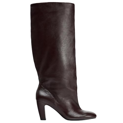 YIYA Women's Dark Brown Wide Calf Knee High Boots Square Toe Chunky High Heels Pull On Tall Boots2