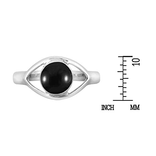 Aeravida Mystical Evil Eye with Simulated Black Onyx Inlay .925 Sterling Silver Ring | Classic Wedding Rings For Women | Vintage Comfort Fit Silver Rings for Women | Gift for Women | Sterling Silver Rings Sizes4