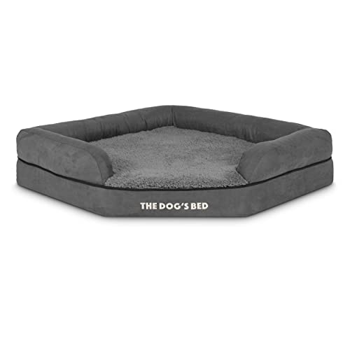 The Dog's Bed Orthopädisches Eck-Hundebett, Memory-Schaum, Wasserdicht, Mittel, Schwarzer Plüsch, lindert Schmerzen Bei Arthritis und Hüftdysplasie Therapeutisch Unterstützend, Tierärztlich Zugelassen