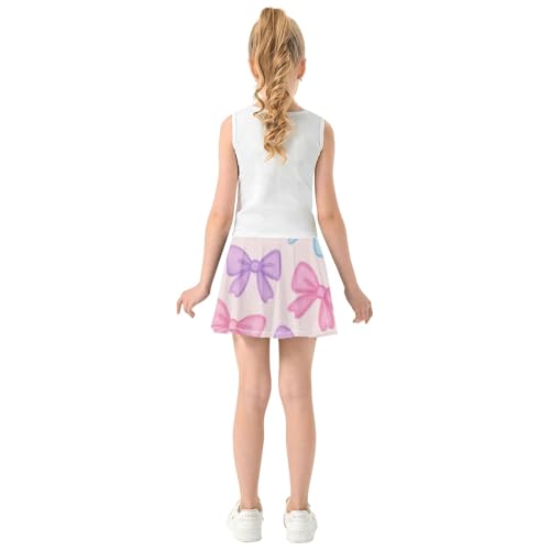 Athletic Shorts for Girls Skorts Pastel Bow Blue Pink Purple Toddlers Tennis Skirts Rainbow Teen Cheer 3t4