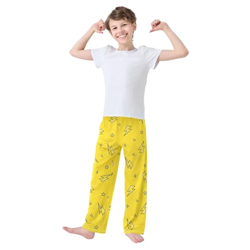 Boys' Pants Lightning Bolt Star Yellow Long Bottoms Jogger Pants Elastic Waist Trousers with Pockets S-XL2