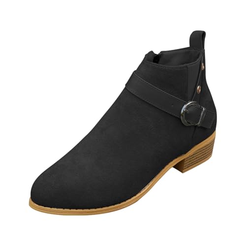 Botines de tacón con cremallera lateral para mujer, botines cálidos para otoño 2026, botas de agua para mujer, Black, 40 EU
