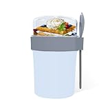 Symagalbst Müslibecher to Go 560 ml + 230 ml, Müsli to Go Becher mit Löffel, Soßenbox, Auslaufsicher Joghurtbecher to Go für Kinder & Erwachsene, BPA-frei(weiß)