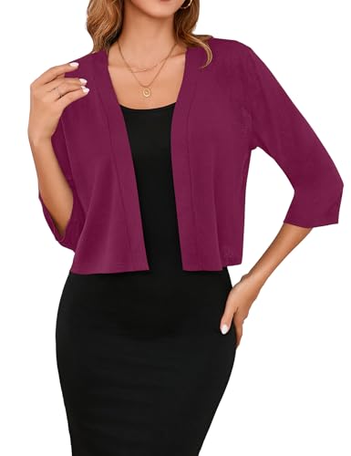 Image of Iandroiy Women's 3 /4 Sleeve Shrugs Lightweight Open Front Cropped Cardigan for Women