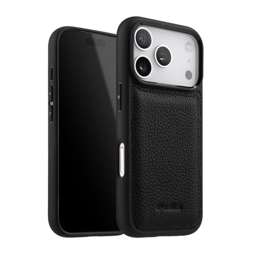 Coque iPhone 17 cuir véritable noir mince avec protection TPU 3 couches