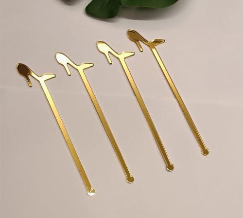 20pcs pf Wedding Stir Swizzle Sticks,Girl Coffee Stir Sticks Reusable, Wedding Drink Stirrers High Heel Shape,Champagne Drink Stirrer for Party Glowforge,Wedding Decor (Gold Mirror)
