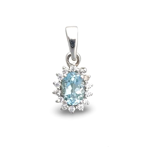 Colgante topacio azul ovalado y plata de ley 925 con acabado artesanal premium
