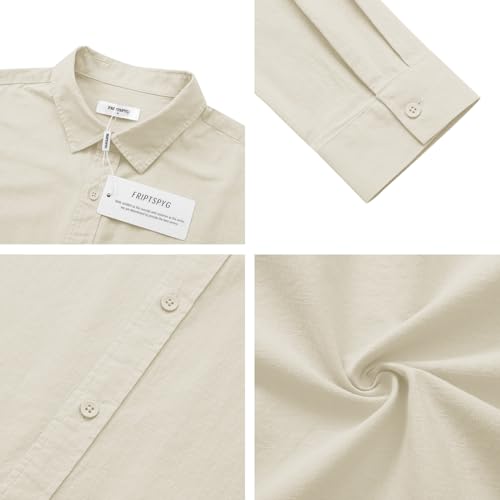 Friptspyg Leinenhemd Herren Hemd Langarm Baumwolle Leinen Hemden Button-Down Freizeithemden Casual Regular Fit Sommerhemd, Beige XL 4