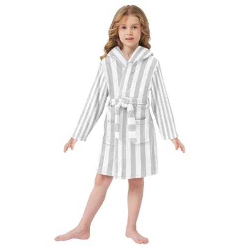 GuoChe Stripe Gray White Colors Hooded Pajama Robe For Girls 4-62