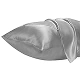 Lirex 2 Paquetes Funda de Almohada Satén 50x75cm, Suave como una Funda Almohada Seda, Fundas con Cierre de sobre, Protege Cabello y Piel, Certificado Oeko-Tex, （Gris Oscuro）