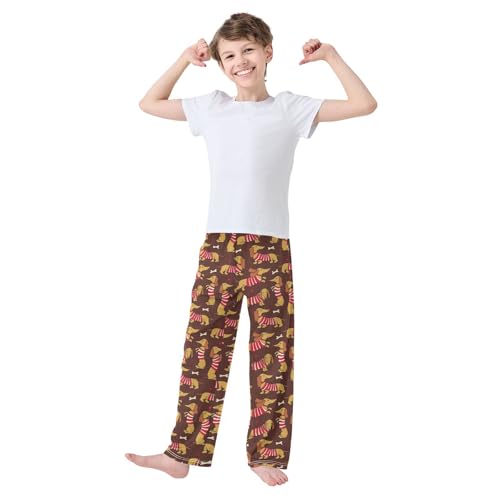 ZZXXB Dachshund Dog Bone Boys Long Pants Soft Trousers Elastic Waist Kids Lounge Bottoms with Pockets S-XL2
