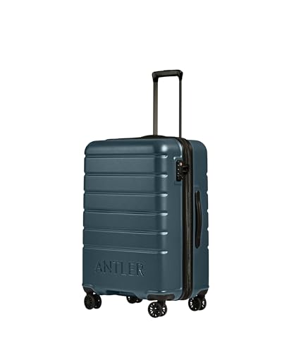 ANTLER - Logo Hard Shell Medium Suitcase - Durable Lightweight & Expandable 4 Spinner Wheels - Adjustable Handle TSA Lock 68cm - Blue Grey