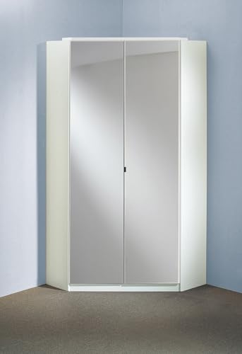 PEGANE Armoire d‘Angle, Meuble de Rangement avec Miroir Coloris Blanc cassé, Blanc - Longueur 95 x Hauteur 198 x Profondeur 95 cm