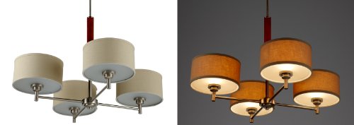 Forecast Lighting F1300-36 Embarcadero Four-Light Chandelier with Vanilla Fabric Shades and Etched White Diffuser, Satin Nickel with Wood Accents