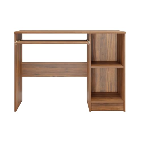 Image of VIKI Engineered Wood Computer Table, Study Table, Desks with 2 Open Storage, Keyboard Tray for Adults /Students, Office Home | ZULUK | Brussel Walnut, 100W x 75H x 40D | 1 Year Warranty