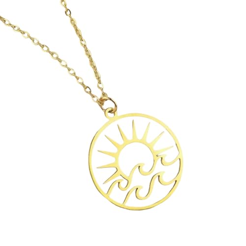 Pendientes y collar de sol calado con ondas para mujer