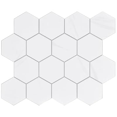New Upgrade Premium Hexagon Peel and Stick Tile Backsplash, White Waterproof Stick on Backsplash, Self-Adhesive Marble Tiles for Kitchen,Bathroom and Bedroom?10-Sheet.