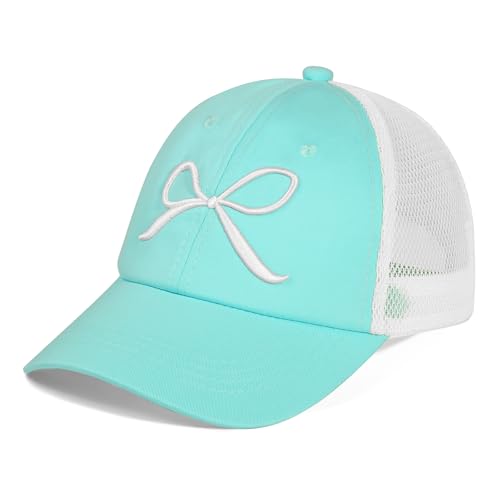 Girls Bow Tie Baseball Cap Kids Adjustable Summer Sun Hat Mesh Lightweight Trucker Hats Age 7-12